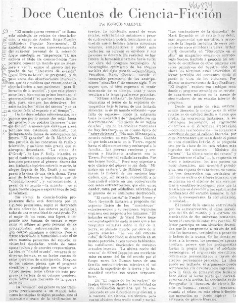 Doce cuentos de ciencia-ficción  [artículo] Ignacio Valente.