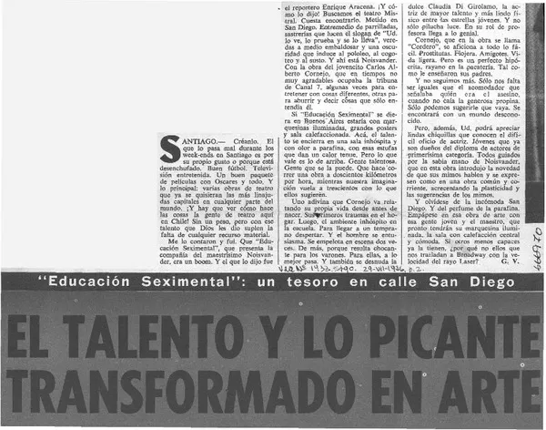 El talento y lo picante transformado en arte  [artículo] G. V.