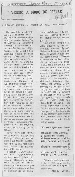 Versos a modo de coplas  [artículo] Alberto Arraño.