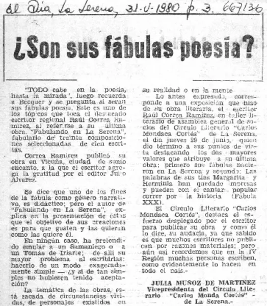 Son sus fábulas poesía?  [artículo] Julia Muñoz de Martínez.