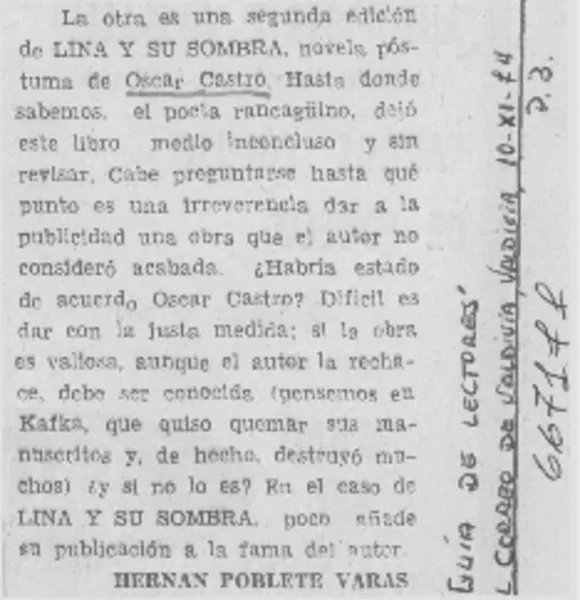 Lina y su sombra  [artículo] Hernán Poblete Varas.