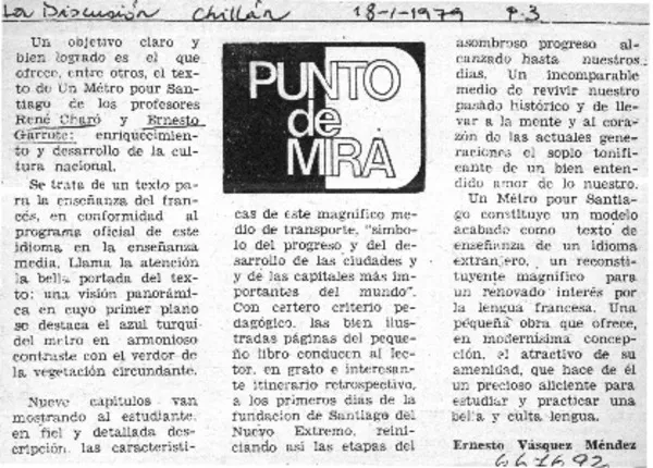 Punto de mira  [artículo] Ernesto Vásquez Méndez.