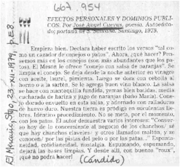 Efectos personales y dominios públicos  [artículo] Cándido.