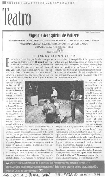Vigencia del espíritu de Molière  [artículo] Eduardo Guerrero del Río.
