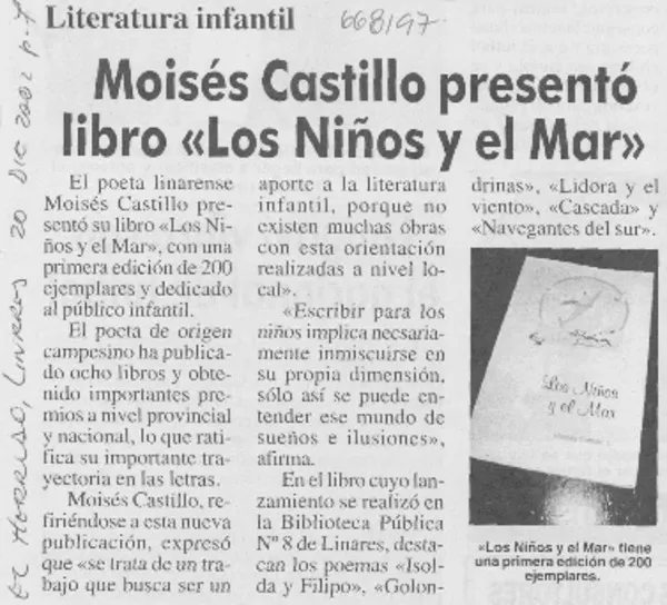 Moisés Castillo presentó libro "Los niños y el mar".  [artículo]