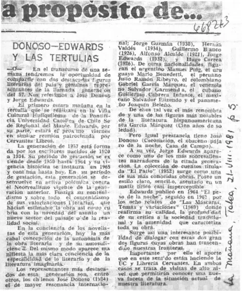 Donoso-Edwards y las tertulias.  [artículo]