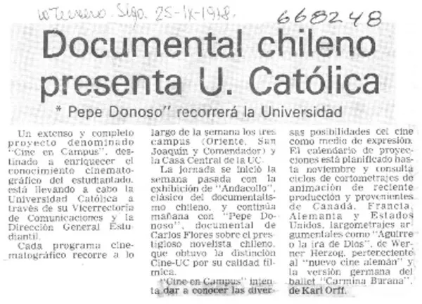 Documental chileno presenta U. Católica  [artículo]
