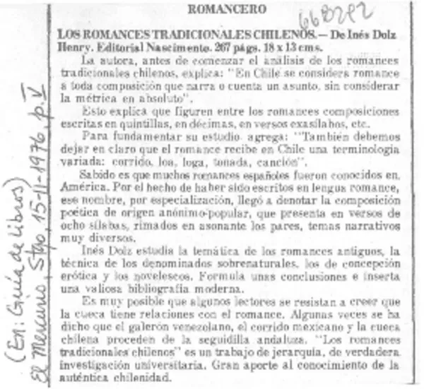 Los Romances tradicionales chilenos  [artículo]