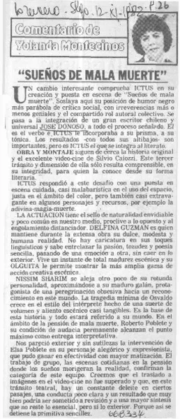 "Sueños de la mala muerte"  [artículo] Yolanda Montecinos.