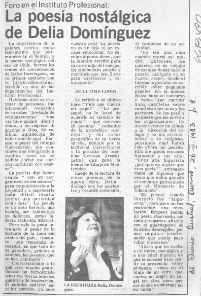 La poesía nostálgica de Delia Domínguez.  [artículo]