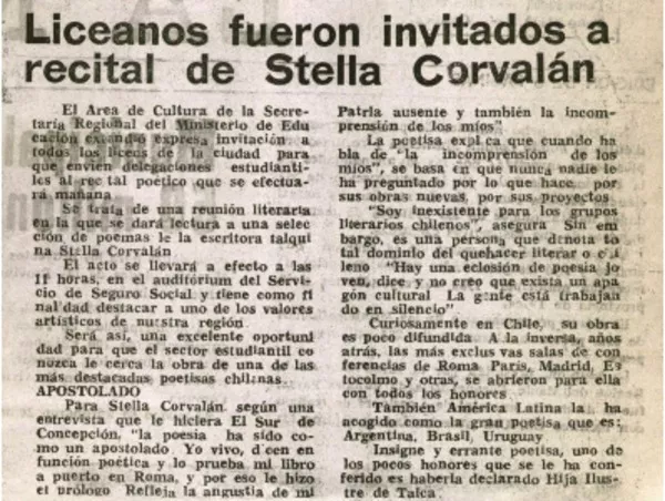 Liceanos fueron invitados a recital de Stella Corvalán.  [artículo]