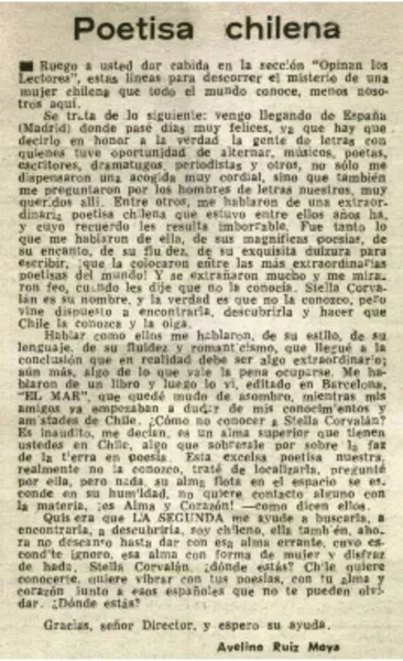 Poetisa chilena  [artículo] Avelino Ruiz Moya.