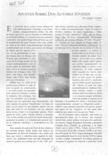 Apuntes sobre dos autores jóvenes  [artículo] Jaime Lizama.