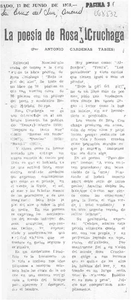 La poesía de Rosa Cruchaga  [artículo] Antonio Cárdenas Tabies.
