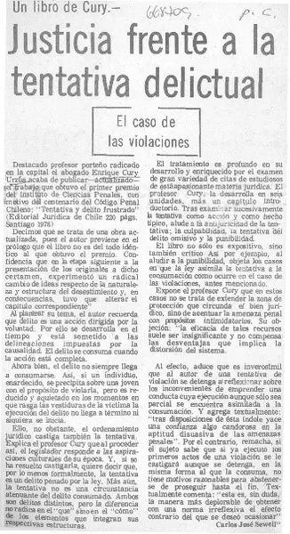 Justicia frente a la tentativa delictual  [artículo] Carlos José Sewell.