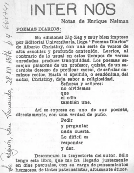 Poemas diarios  [artículo] Enrique Neiman.