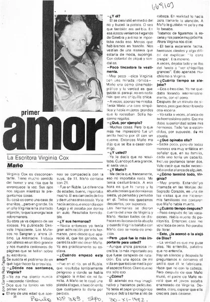 La escritora Virginia Cox : [entrevista] [artículo] Carlos Ruiz- Tagle.