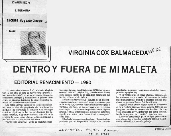 Dentro y fuera de mi maleta  [artículo] Eugenio García-Díaz.