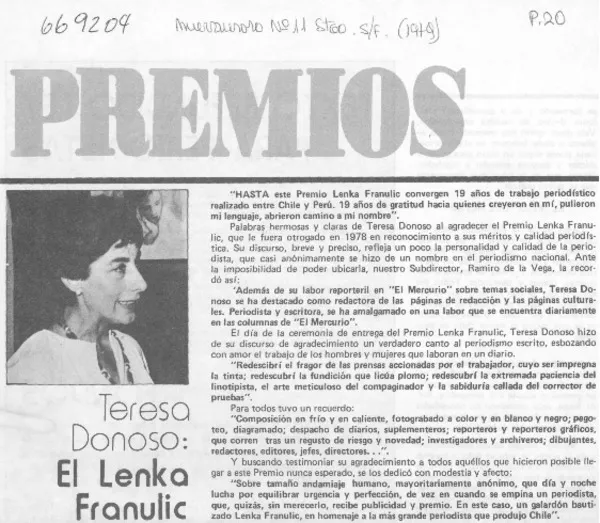 Teresa Donoso, el Lenca Franulic.  [artículo]