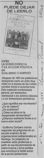 Entre la sobrevivencia y la acción política.  [artículo]