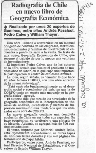 Radiografía de Chile en nuevo libro de geografía económica.  [artículo]
