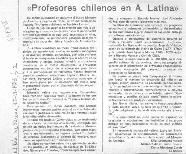 Profesores chilenos en A. Latina"  [artículo] Elías Sepúlveda Veloso.