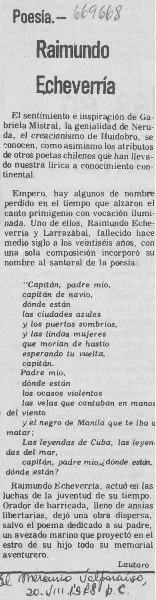Raimundo Echeverría  [artículo] Lautaro.