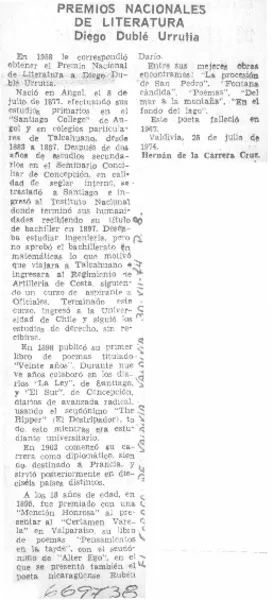 Premios Nacionales de Literatura  [artículo] Hernán de la Carrera Cruz