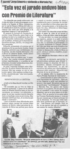Esta vez el jurado anduvo bien con Premio de Literatura".  [artículo]