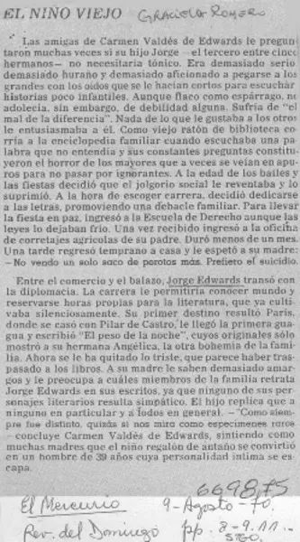 El niño viejo  [artículo] Graciela Romero.