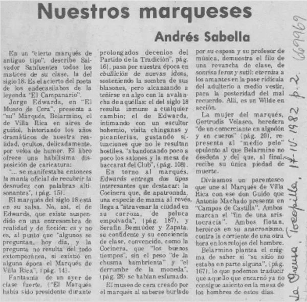 Nuestros marqueses  [artículo] Andrés Sabella.