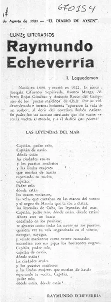 Raymundo Echeverría  [artículo] I. Laquedemen.