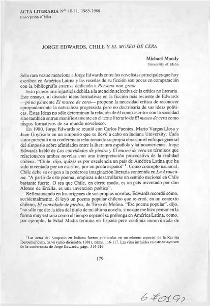 Jorge Edwards, Chile y el Museo de cera.  [artículo]