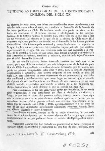 Tendencias ideológicas de la historiografía chilena  [artículo] Carlos Ruiz.