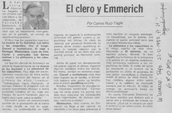 El clero y Emmerich  [artículo] Carlos Ruiz-Tagle.