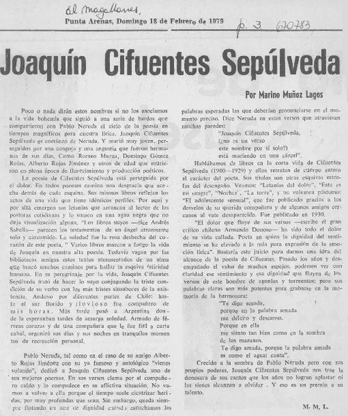 Joaquín Cifuentes Sepúlveda  [artículo] Marino Muñoz Lagos.
