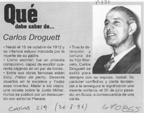 Qué debe saber de... Carlos Droguett  [artículo]