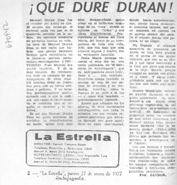 Que dure Durán!  [artículo] Zandor