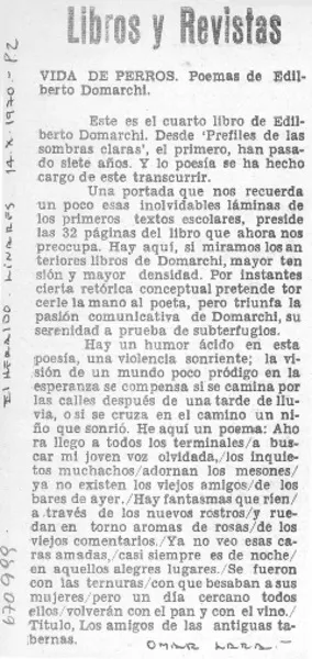 Vida de perros  [artículo] Omar Lara.