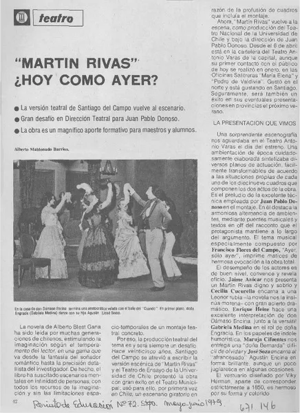 "Martín Rivas" ¿hoy como ayer?  [artículo] Alberto Maldonado Barrios.