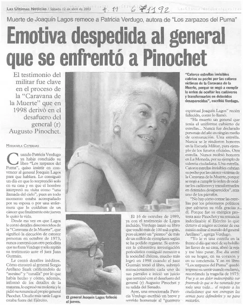 Emotiva despedida al general que se enfrentó a Pinochet  [artículo] Marianela Cisternas.