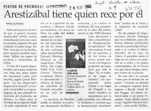 Arestizábal tiene quien rece por él  [artículo] Mario Valdovinos.