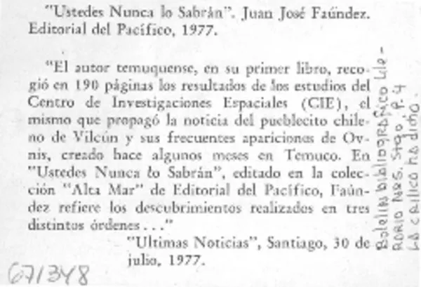 "Ustedes nunca lo sabrán".  [artículo]
