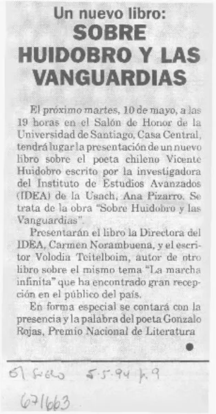 Sobre Huidobro y las vanguardias.  [artículo]
