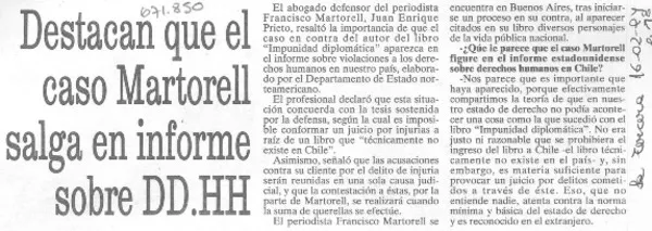 Destacan el caso Martorell salga en informe sobre DD.HH.  [artículo]