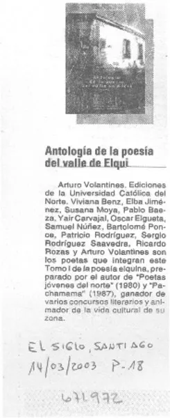 Antología de la poesía del valle del Elqui.  [artículo]