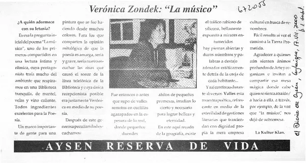 Verónica Zondek: "La músico".  [artículo]