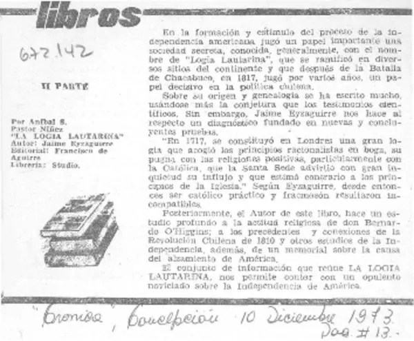 Libros  [artículo] Aníbal S. Pastro Níñez.