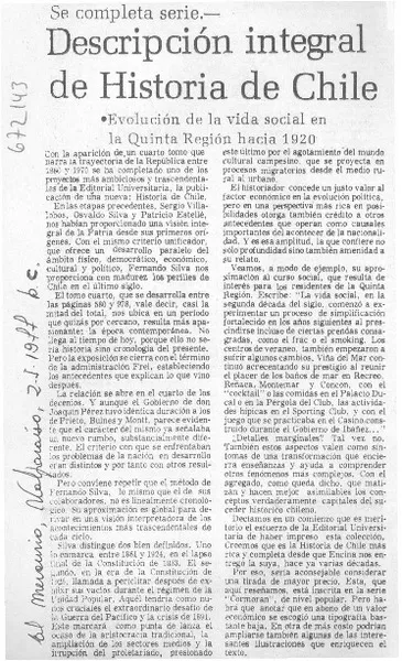 Descripción integral de Historia de Chile.  [artículo]