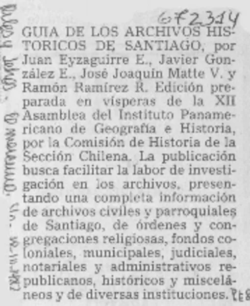 Guía de los archivos históricos de Santiago.  [artículo]